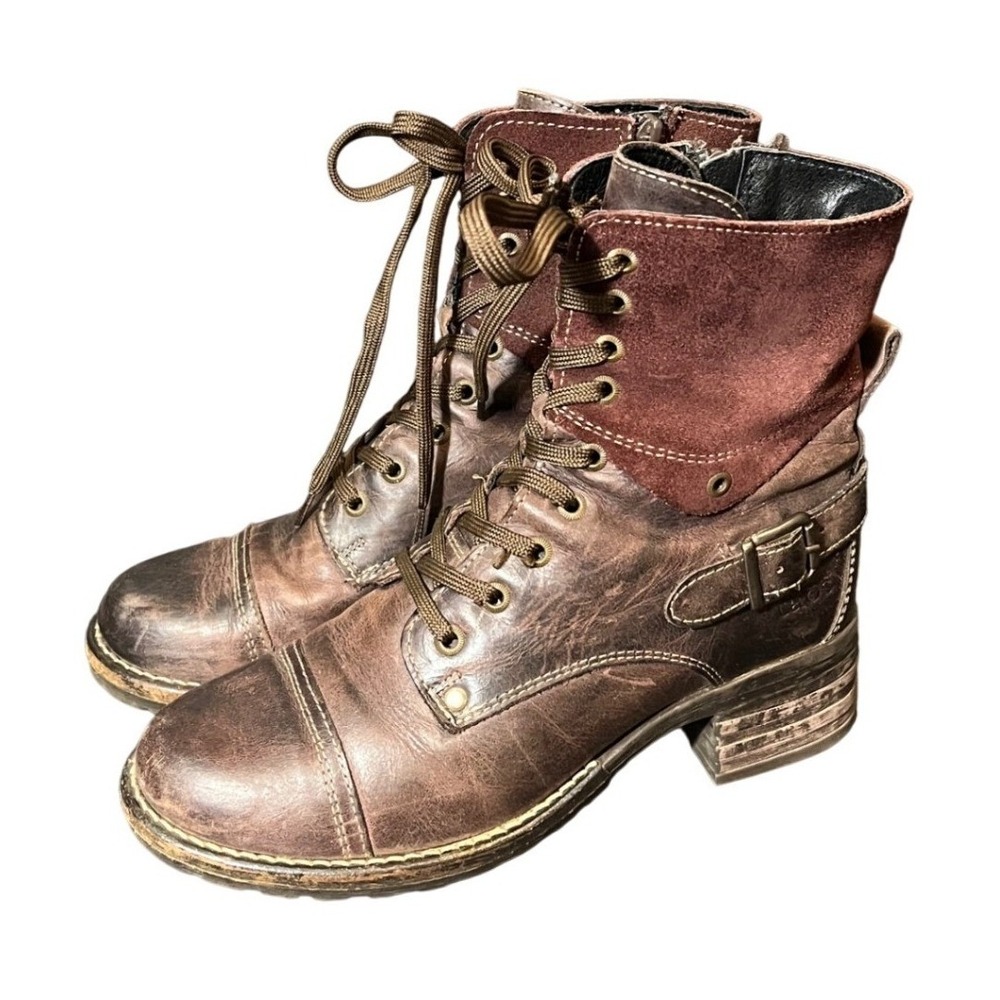 Taos Crave Boots Womens 6-6.5 Brown Leather Lace Up Side Zip Combat CRV-5314